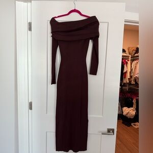 Missguided+ Off-Shoulder Long Sleeve Dress in Deep Burgundy